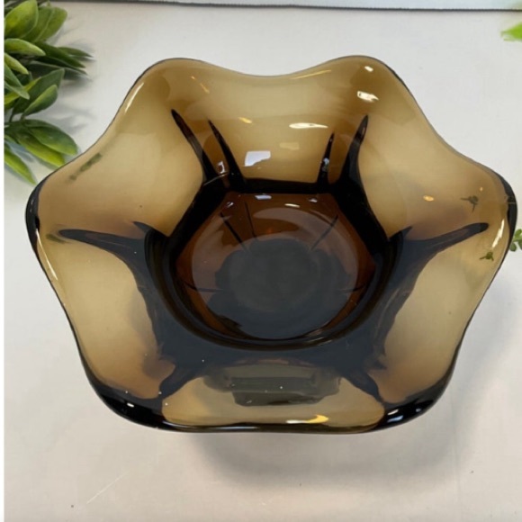 Vintage Viking Glass Epic Hexagon base Six Petal Small Compote in Smoke Brown - Picture 2 of 6